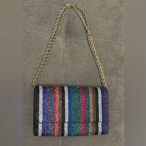 Judith Leiber Striped Bag Ritz Fizz Fizzoni Envelope Clutch Swarovski crystals